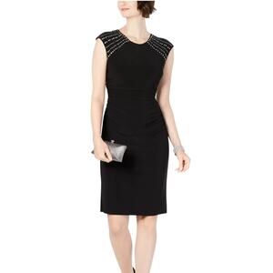 Jessica Howard Black Sheath Cocktail Dress Size 16 LBD embellished Sleeveless
